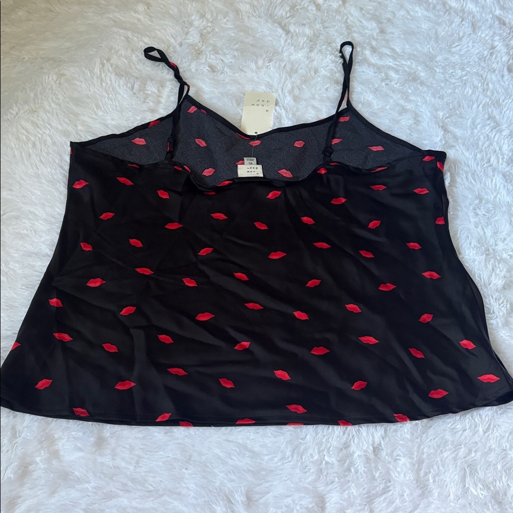 NWT A New Day Black With Red Lips Print Satin Camisole XL - Picture 5 of 10
